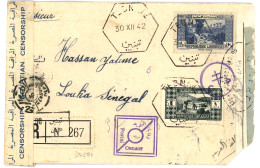 SYRIE - LIBAN : 1942 1p + 12p 1/2 Obl. TEBNINE Sur Lettre RECOM. + CENSURES Pour LOUGA SENEGAL. TB. - Otros & Sin Clasificación