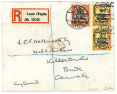 TOGO : 1914 25pf (n°36)x2 + 30pf (n°37) Obl. LOME TOGO Sur Lettre RECOM. Pour L' ANGLETERRE. Signé SCHELLER. TTB. - Otros & Sin Clasificación