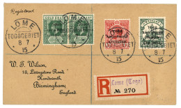 ANGLO FRENCH OCC. : 1915 1p S/ 5pf + 1/2d (x2) + 1d Obl. LOME TOGOGEBIET Sur Lettre RECOM. TTB. - Other & Unclassified