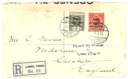 ANGLO FRENCH OCC. : 1916  1d + 2d Obl. LOME TOGO Sur Lettre RECOM. + CENSURE Pour L' ANGLETERRE. TTB. - Other & Unclassified