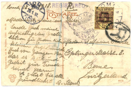 ANGLO FRENCH OCC. : 1918 3d Obl. LOME Sur CARTE POSTALE Recommandée Pour LA SUISSE. Rare. TB. - Sonstige & Ohne Zuordnung