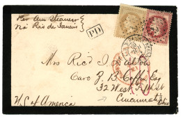 ARGENTINA - Line K To UNITED STATES : 1869 FRANCE 10c + 80c Canc. ANCHOR + BUENOS-AYRES PAQ FR K + "10" Tax Marking In R - Other & Unclassified