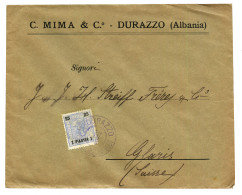 ALBANIA - DURAZZO : 1903 1p On 25H Canc. DURAZZO On Commercial Envelope To SWITZERLAND. Vf. - Levante-Marken