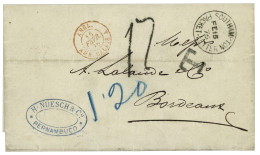 BRAZIL : 1876 SOUTHAMPTON PACKET LETTER + T + 17 Tax Marking On Entire Letter From PERNAMBUCO To FRANCE. Vvf. - Otros & Sin Clasificación