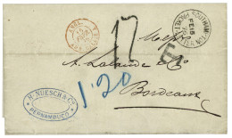 BRAZIL : 1876 SOUTHAMPTON PACKET LETTER + T + 17 Tax Marking On Entire Letter From PERNAMBUCO To FRANCE. Vvf. - Altri & Non Classificati