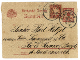 BAVARIA To BRAZIL : 1897 BAVARIA P./Stat 10pf + 10pf Canc. ANSBACH 2 To RIO DE JANEIRO (BRAZIL). Vf. - Andere & Zonder Classificatie