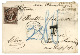 COLOMBIA To HANNOVER : 1881 COLOMBIA 10c Canc. BOGOTA + SAVANILLA + T + VERVIERS / ELBERFELD + Blue TAX Marking On Envel - Autres & Non Classés