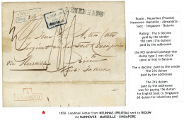NEUENHAUS To RIOUW : 1850 NEUENHAUS + Boxed LANDMAIL/PORT '216" On Entire To RIOUW (NETHERLANDS INDIES). Verso, HANNOVER - Other & Unclassified