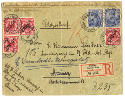 PETCHILI : 1901 GERMANIA 20pf (Pvd)x2 + GERMAN CHINA 10pf (x4) Canc. PEKING  On REGISTERED Envelope From German Soldier  - Chine (bureaux)