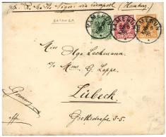 BATANGA : 1898 5pf + 10pf + 25pf Canc. KAMERUN On Envelope From BATANGA To LUBECK. Verso, "Big BATANGA WOERMANN Factory" - Kameroen