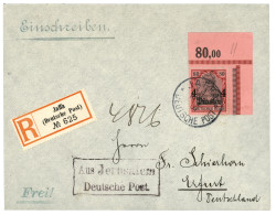 PALESTINE - German P.O. : 1907 4 P On 80pf Canc. JAFFA + Boxed AUS JERUSALEM DEUTSCHE POST On REGISTERED Envelope To GER - Turkse Rijk (kantoren)