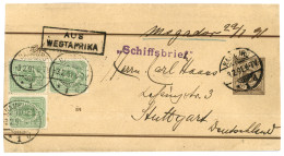 MOROCCO : 1891 WURTTEMBERG P./Stat 3pf + GERMANY 3pf (x3) Canc. HAMBURG + Boxed AUS WESTAFRIKA + "MOGADOR 22.1.91" + SCH - Marokko (kantoren)