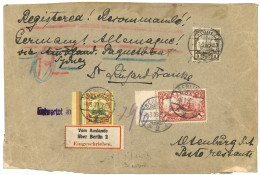 Stamps From SAMOA Cancel In Transit At BERLIN : 1909 SAMOA 3pf + 25pf + 1 MARK Canc. BERLIN + REGISTERED Label VOM AUSLA - Samoa