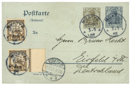 TOGO : 1907 GERMANIA POSTAL STATIONERY 2pf + 3pf + GERMAN TOGO 3pf (x2) Canc. NUATYA To GERMANY With Arrival Cds. No Tex - Togo