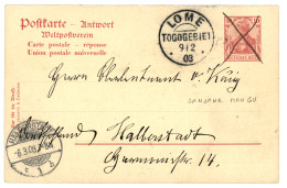 TOGO - SANSANE MANGU : 1903 GERMANIA 10pf P./Stationery Datelined "MANGU" Pen Cancel + LOME TOGOGEBIET To GERMANY.  Rare - Togo