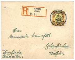 TOGO - KPANDU : 1908 25pf Canc. KPANDU On REGISTERED Envelope To GERMANY. Vvf. - Togo