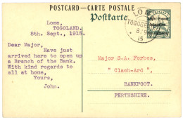 ANGLO-FRENCH OCCUPATION : 1915 P./Stat 1/2p On 5pf Canc. LOME TOGOGEBIET To BANKFOOT PERTHSHIRE. RARE. Vvf. - Togo