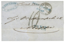 GENOVA To ALEPPO (SYRIA) : 1863 GENOVA + 10 Tax Marking + POSTE FRANCAISE D' ALEP + TAXE In Blue (scarce) On Entire Lett - Non Classés