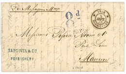 MAURITIUS : 1873 INDE PONDICHERY + 8d/TO PAY Blue Tax Marking On Entire Letter From PONDICHERY (INDIA) To MAURICE. Verso - Maurice (...-1967)