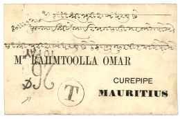 INDIA To MAURITIUS : 1887 Rare Tax Marking  26c TO PAY + T On Envelope From JETPUR KATHIAWAR (INDIA) To CUREPIPE MAURITI - Maurice (...-1967)