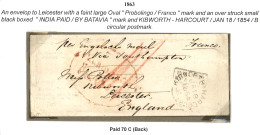 1854 Boxed INDIA PAID BY BATAVIA + PROBOLINGO FRANCO + British Cds KIBWORTH-HARCOURT On Envelope To ENGLAND. NBVV Certif - India Holandeses