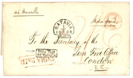 1864 Boxed INDIA PAID Red + Boxed INDIA PAID BY BATAVIA + BATAVIA/FRANCO On Entire Letter With Text To LONDON. Verso, SI - Niederländisch-Indien