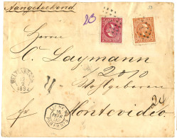 NETH. INDIES To URUGUAY : 1892 10c + 50c Canc. 1 + WELTEVREDEN + LIGNE N PAQ FRN°5 On REGISTERED Envelope To MONTEVIDEO  - India Holandeses