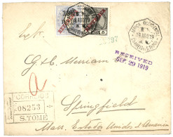 SAO TOME : 1919 5r + 130r On 200r Canc. AFRICA OCCIDENTAL CORREIO DE S.THOME On REGISTERED Envelope To USA. Superb. - St. Thomas & Prince