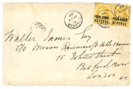 ST LUCIA : 1885 FOUR PENCE REVENUE On 4d(x2)  Canc. ST LUCIA On Envelope To ENGLAND. Double Weight Letter. Rare On Comme - St.Lucia (...-1978)