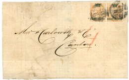 STRAITS SETTLEMENTS : 1867 8c On 2a (x2) Canc. B172 + Red "4" Tax Marking On Cover (fault) From SINGAPORE To HONG-KONG.  - Straits Settlements