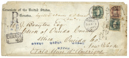 SWITZERLAND : 1886 1F + 25c (x2) Canc. GENEVE + Boxed CHARGE On Envelope To USA. Faults. F/Vf. - Andere & Zonder Classificatie