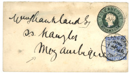 ZANZIBAR To MOZAMBIQUE : 1896 INDIA Overprint ZANZIBAR P./Stat 1/2a + 2a Canc. ZANZIBAR To MOZAMBIQUE. Scarce. Vvf. - Zanzibar (...-1963)