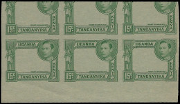 KUT 1938 KGVI 15c Imperf Plate Proof Block - Kenya, Oeganda & Tanganyika