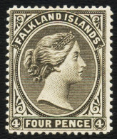 Falkland Islands 1887 QV 4d Grey-Black, Crown To Right, VF/M  - Falkland