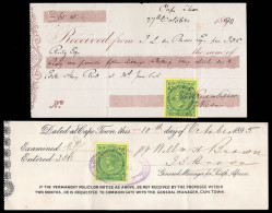 Cape Of Good Hope 1890-95 Receipts With 1d Revenues On Yellow - Kap Der Guten Hoffnung (1853-1904)