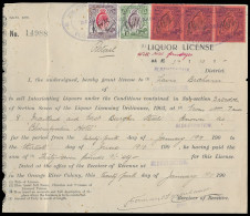 Orange River Colony Revenue 1910 KEVII Â£5 & Â£10, Liquor Licence - Orange Free State (1868-1909)