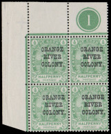 Orange River Colony 1900 ½d Overprint Plate No Block UM  - Oranje Vrijstaat (1868-1909)