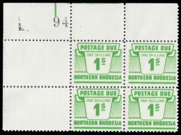 Northern Rhodesia 1963 Postage Due 1/- Double Print Block - Noord-Rhodesië (...-1963)
