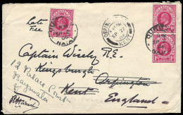Natal 1906 KEVII 1d Paying Late Fee On Double Rate To UK - Natal (1857-1909)