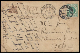 Natal 1906 Thornville Junction (Unlisted) Cds On Card - Natal (1857-1909)