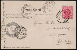 Natal 1905 Sunkels Drift POA 3 On Card To China - Natal (1857-1909)