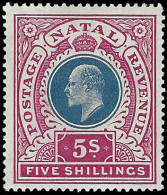 Natal 1902 KEVII 5/- Dull Blue & Rose F/M - Natal (1857-1909)