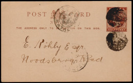 Natal 1897 Cork Cancel Double Strike On QV ½d Card - Natal (1857-1909)