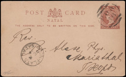 Natal 1898 POA 36 Hlokozi On Card To Ixopo - Natal (1857-1909)