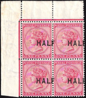 Natal 1895 QV Half Shifted Overprint Variety In Block - Natal (1857-1909)