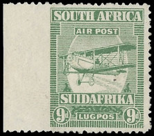 South Africa 1925 9d Airmail Stamp Imperf At Left VF/M , Rare - Aéreo