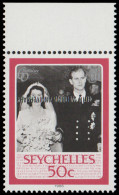 Seychelles 1987 50c 40th Wedding Anniversary Ovpt Inverted - Seychellen (...-1976)