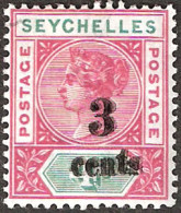 Seychelles 1893 3c On 4c Surcharge Double VF/M  - Seychelles (...-1976)