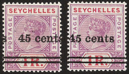 Seychelles 1902 QV 45c On 1R Misplaced Surcharges - Seychelles (...-1976)