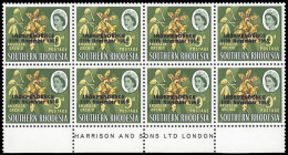 Rhodesia 1966 9d Double Overprint Imprint Block Of Eight - Otros & Sin Clasificación